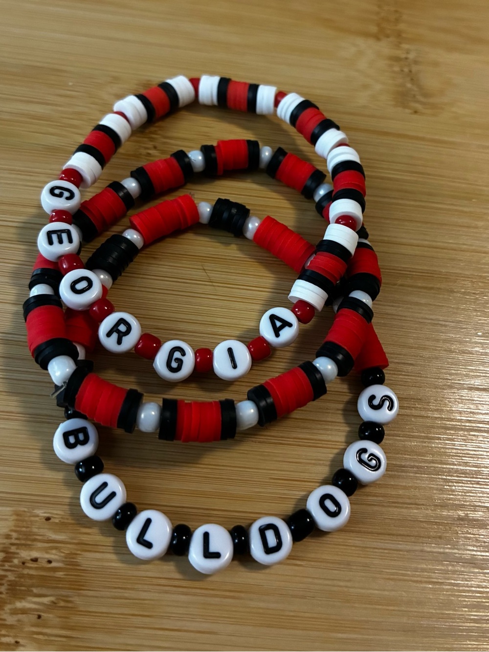 Bulldogs Beaded Stretch Bracelet Set-Red, Black, White